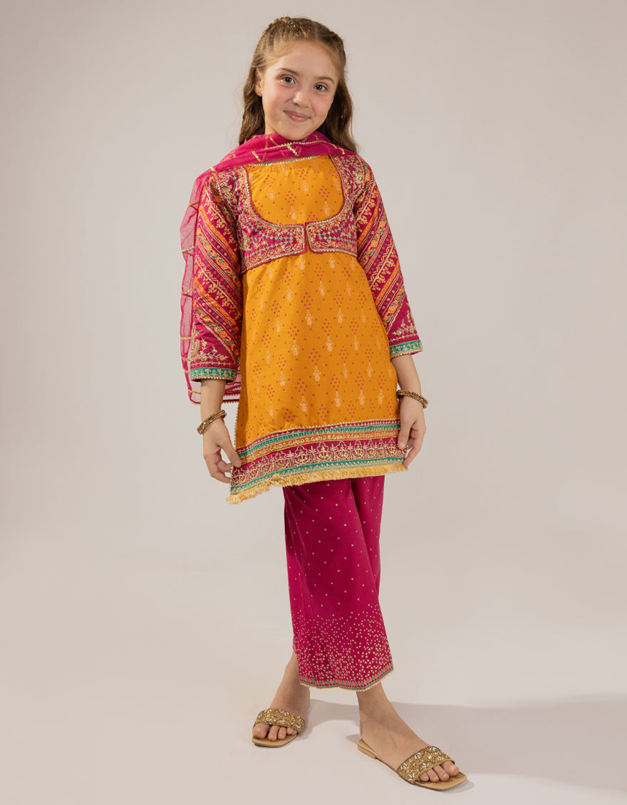 Lawn Silk Mustard Stitched Suit - J. Junaid Jamshed