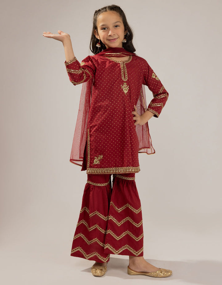 Lawn Silk Maroon Stitched Suit - J. Junaid Jamshed