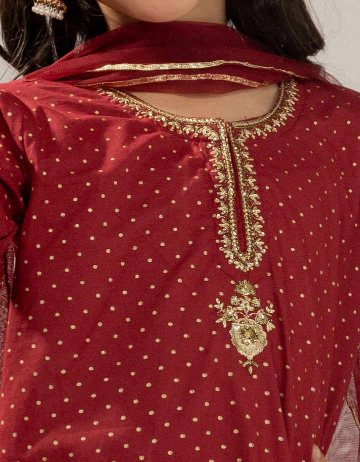 Lawn Silk Maroon Stitched Suit - J. Junaid Jamshed