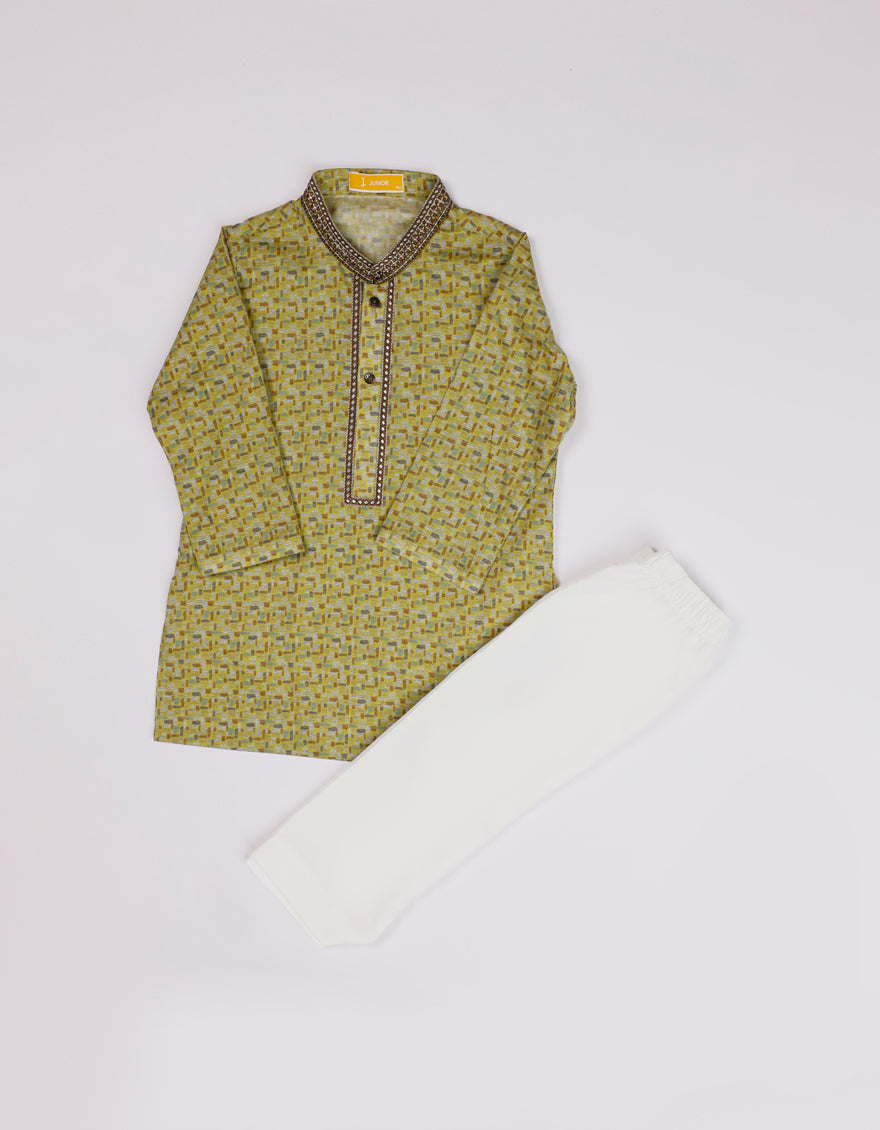 Cotton Yellow Lemon Shalwar Kameez - J. Junaid Jamshed