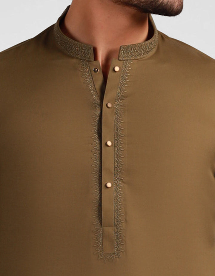 Blended Mehndi Green Kurta Trouser - J. Junaid Jamshed