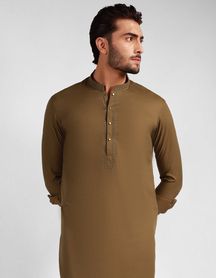 Blended Mehndi Green Kurta Trouser - J. Junaid Jamshed