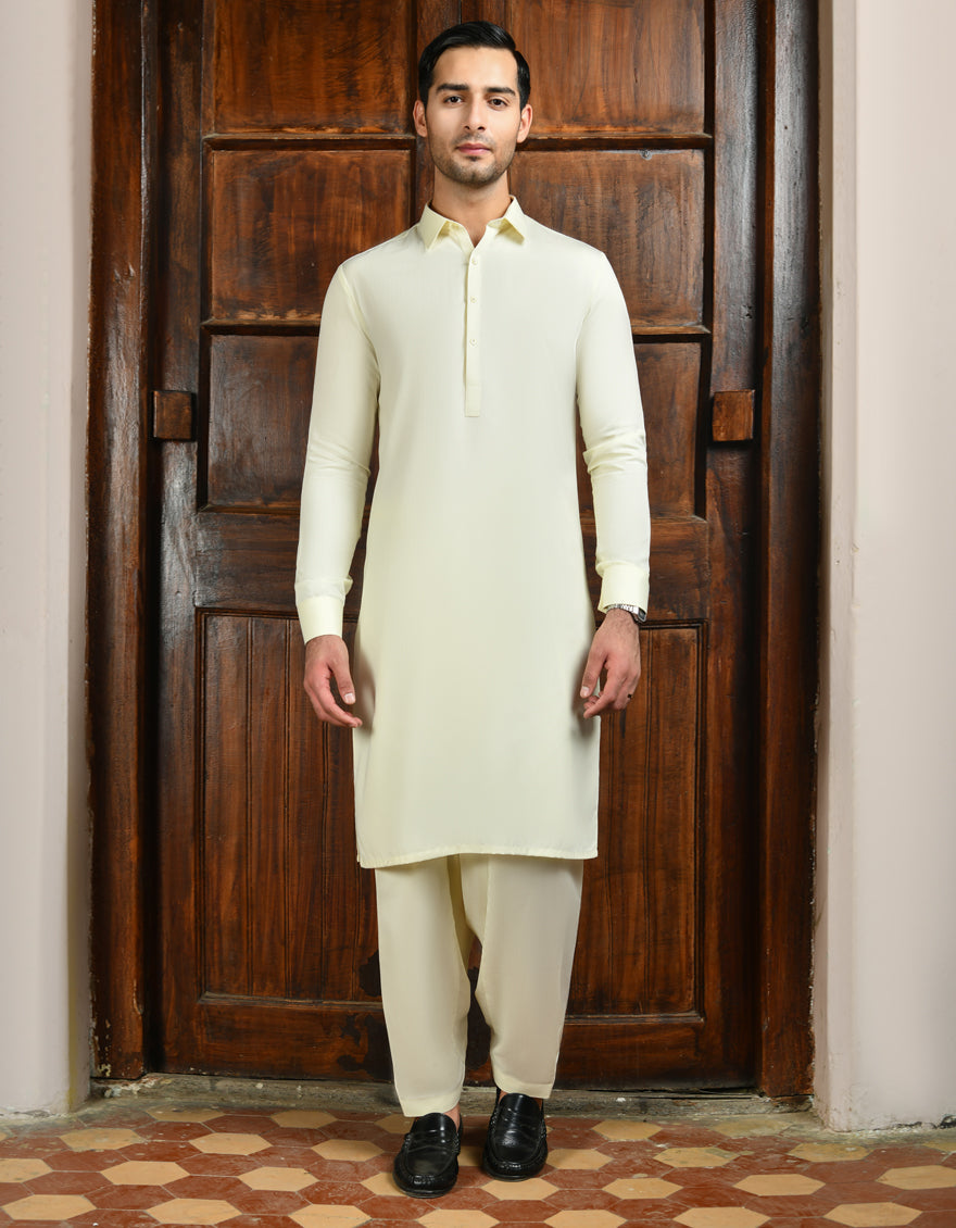 Blended Cream Unstitched Suit - J. Junaid Jamshed