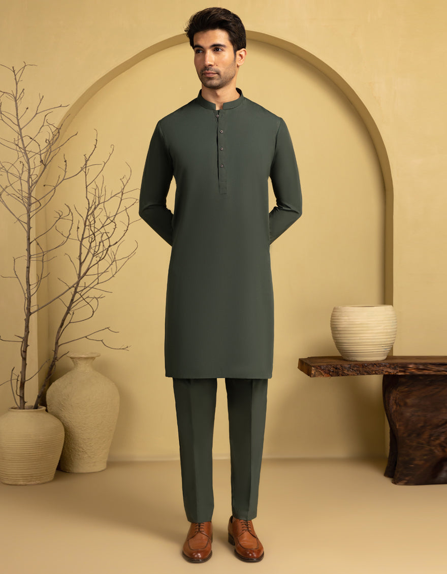 Blended Green Unstitched Suit - J. Junaid Jamshed