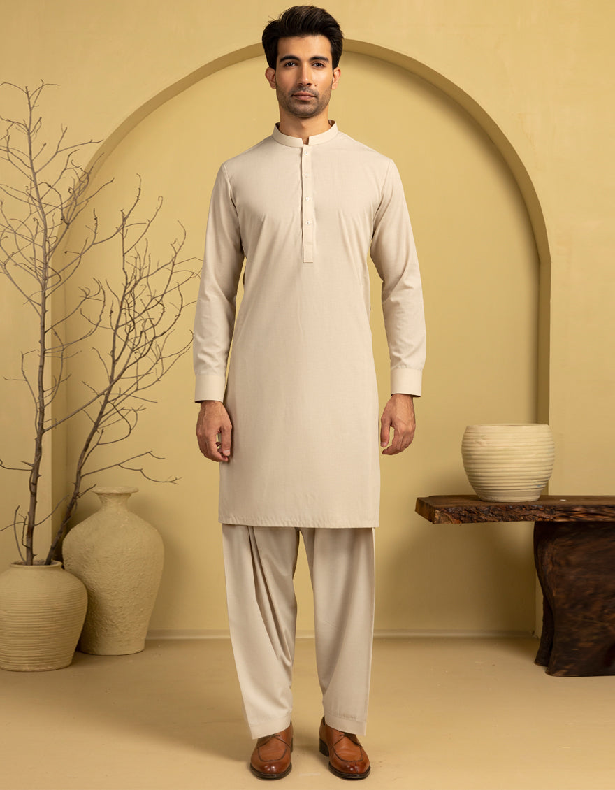 Blended Brown Unstitched Suit - J. Junaid Jamshed