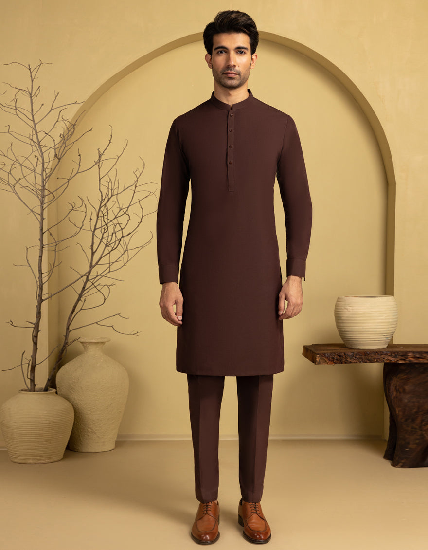 Blended Brown Unstitched Suit - J. Junaid Jamshed
