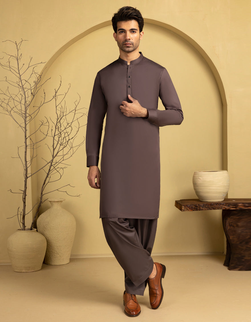 Blended Brown Unstitched Suit - J. Junaid Jamshed