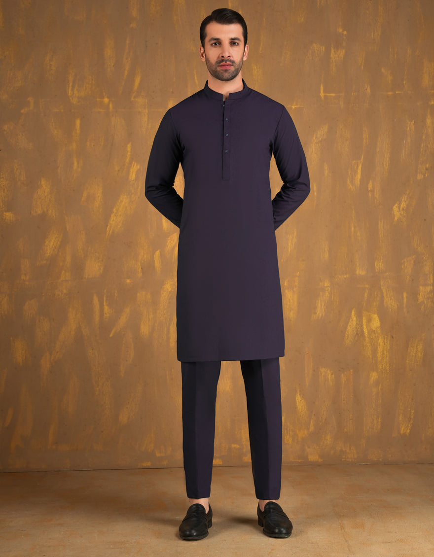 Blended Indigo Unstitched Suit - J. Junaid Jamshed