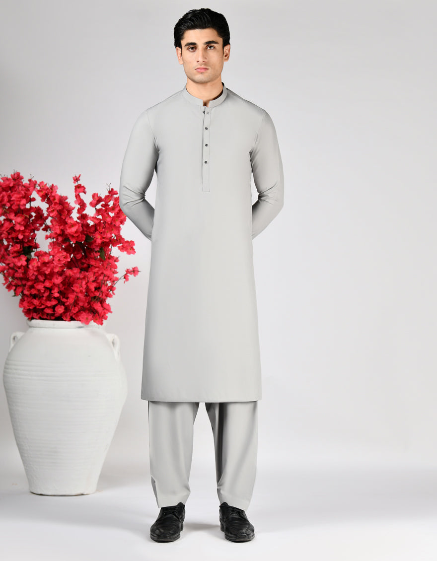 Blended Ash Grey Unstitched Suit - J. Junaid Jamshed