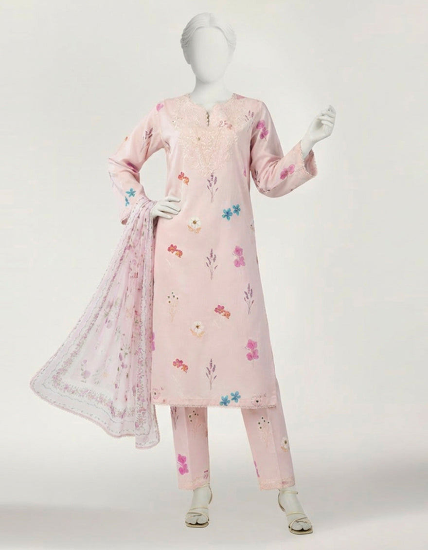 Lawn Pink Stitched Suit