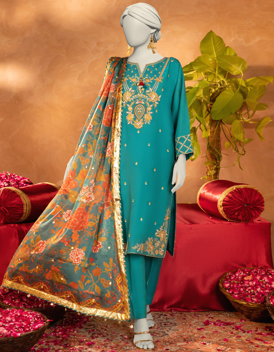 Cotton Silk Blue Stitched Suit Junaid Jamshed – Janan