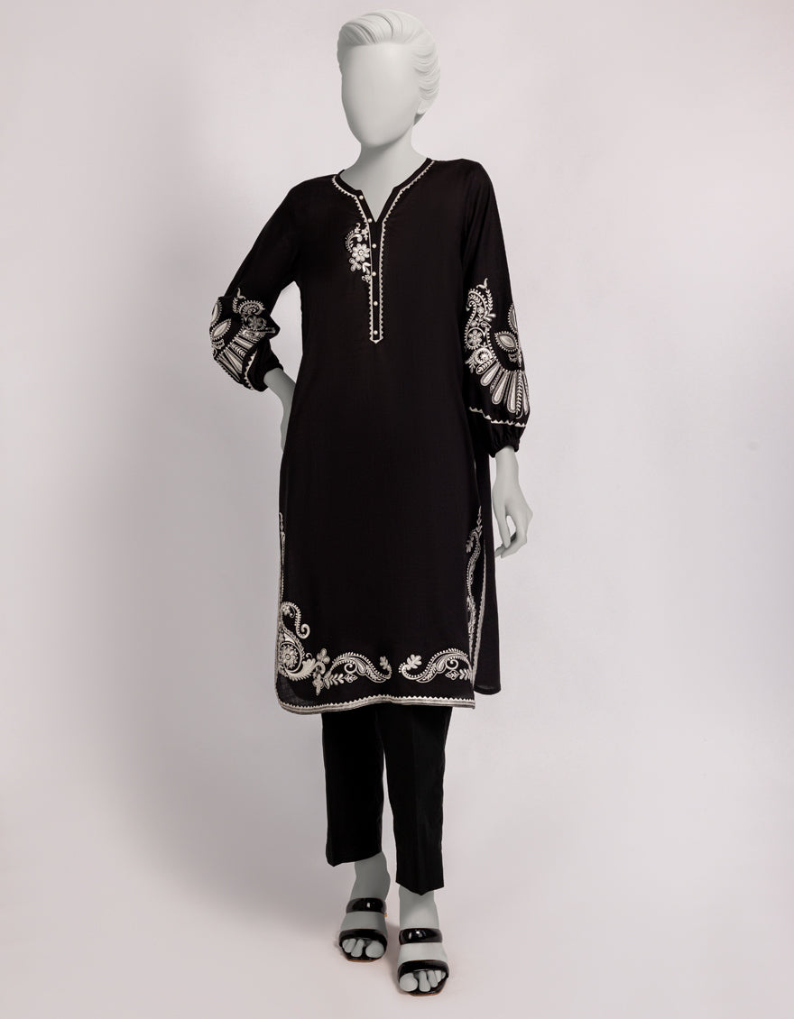 Dobby Black Kurti - J. Junaid Jamshed