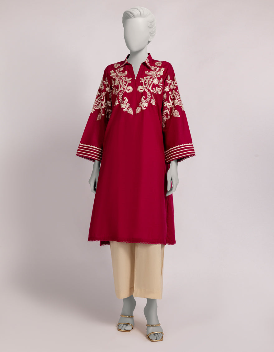 Dobby Pink Kurti - J. Junaid Jamshed