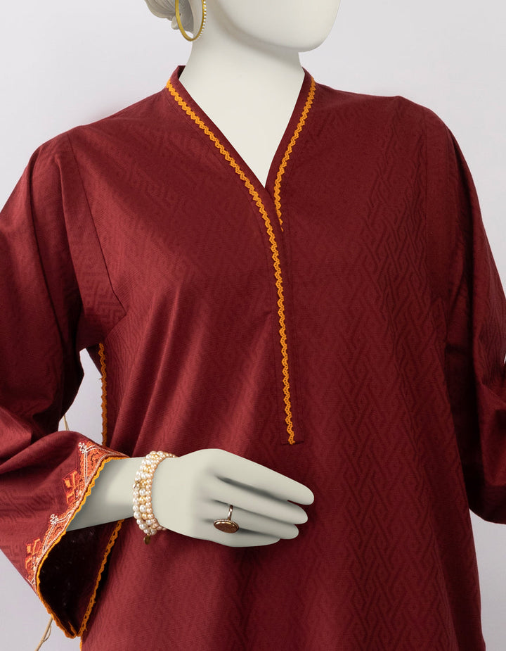 Dobby Maroon Stitched Suit - J. Junaid Jamshed