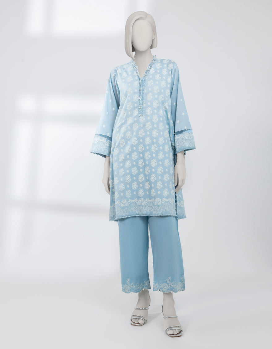 Lawn Blue Unstitched Suit - J. Junaid Jamshed