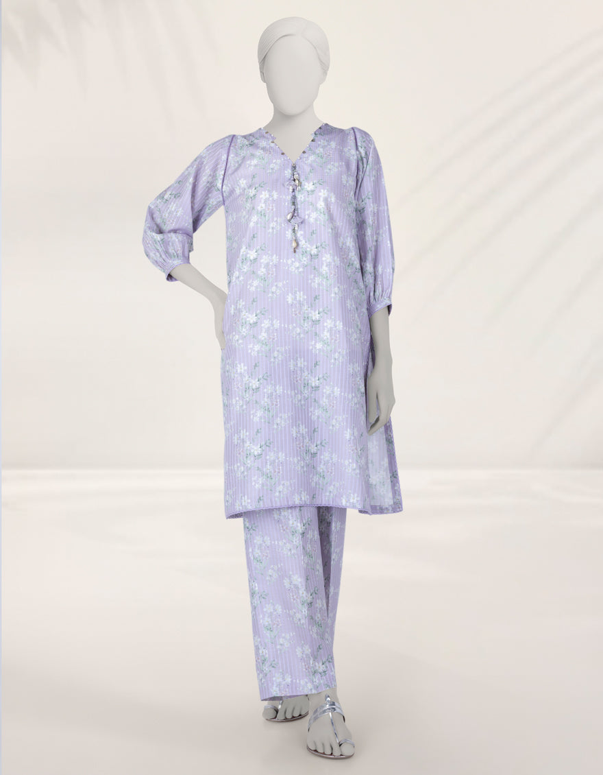 Dobby Purple Unstitched Suit - J. Junaid Jamshed