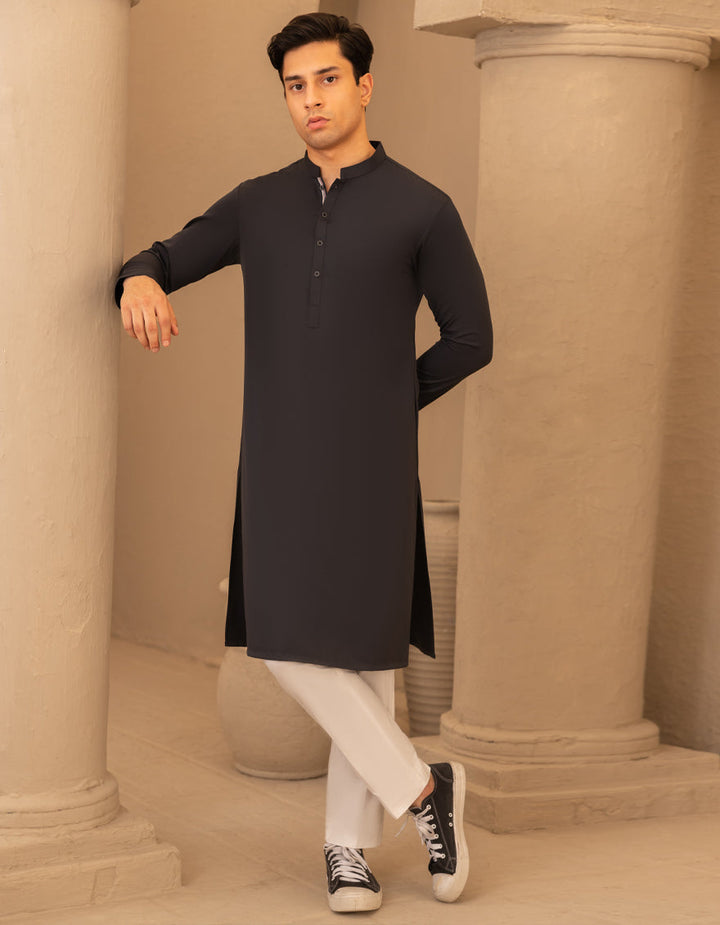 Blended Charcoal Kurta - J. Junaid Jamshed