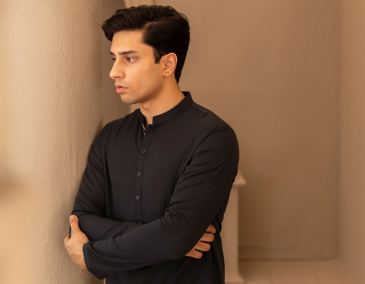 Blended Charcoal Kurta - J. Junaid Jamshed