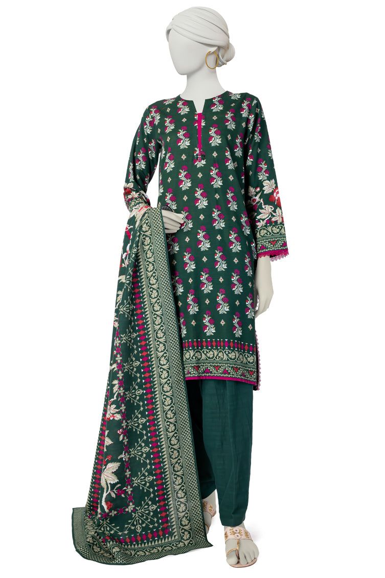 Khaddar Green Stitched Suit - J. Junaid Jamshed