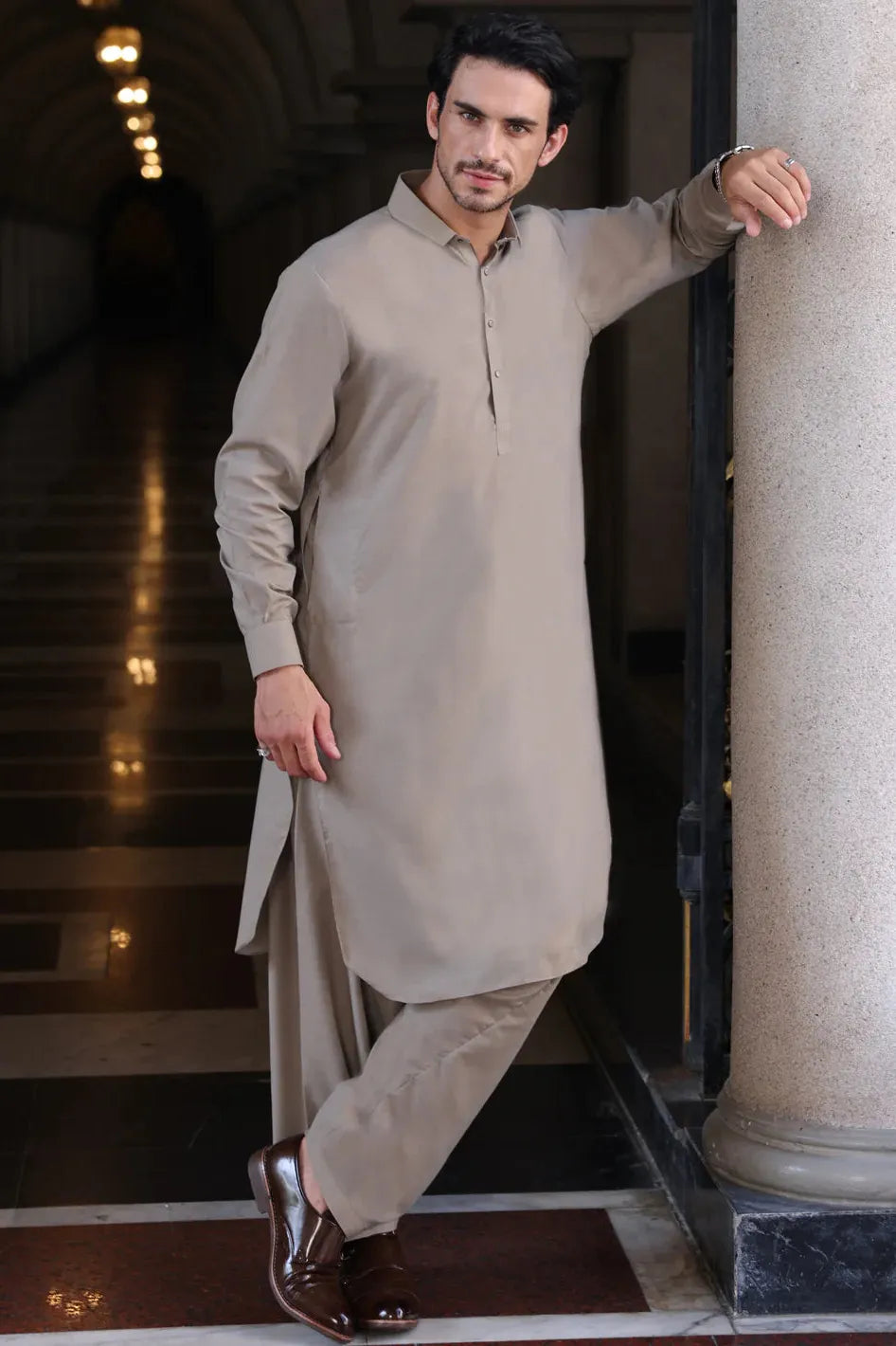 Blended Ash Grey Shalwar Kameez Wasim Akram by Almirah – Janan
