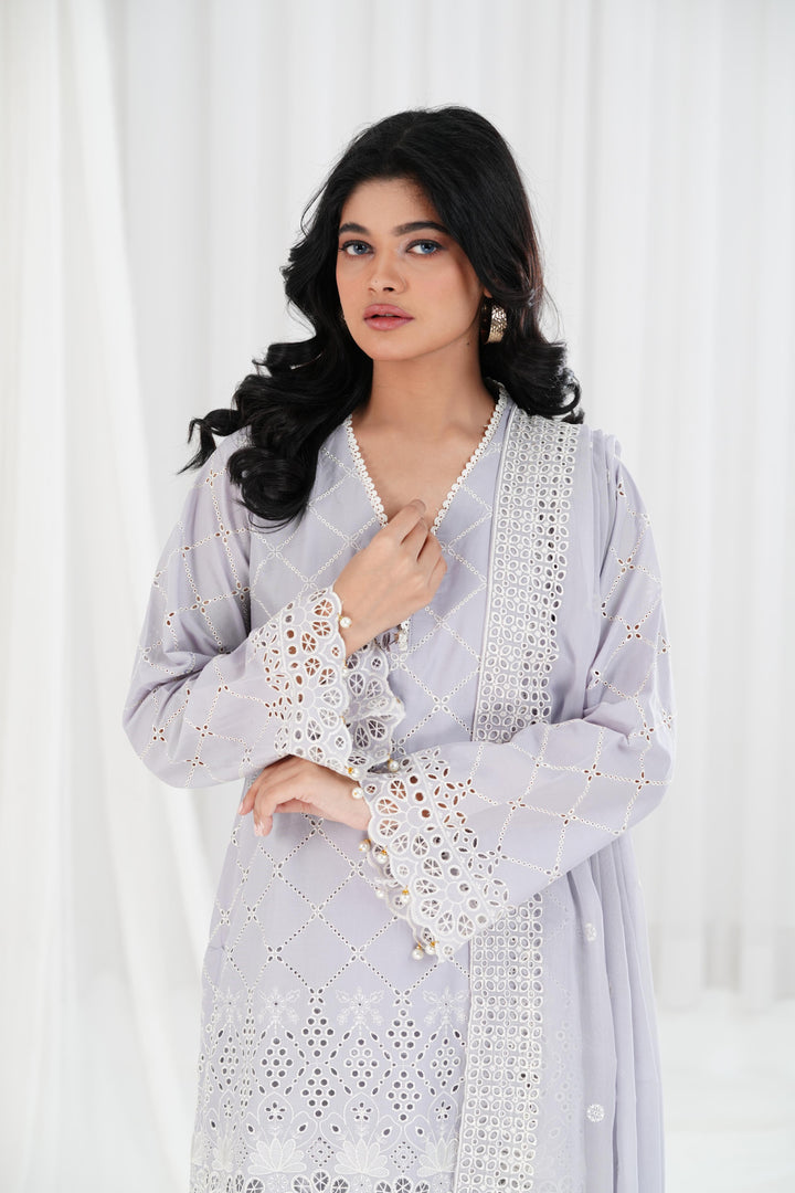 Lavender Aura - Cross Stitch Chikankari Stitched