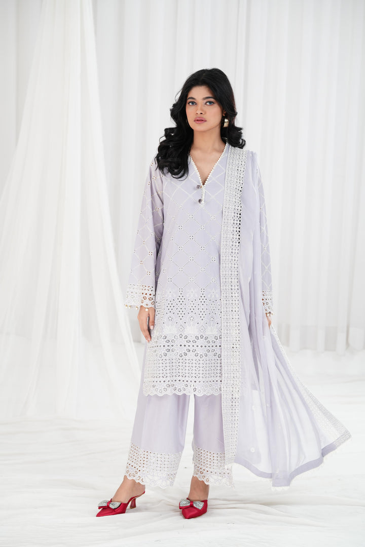 Lavender Aura - Cross Stitch Chikankari Stitched