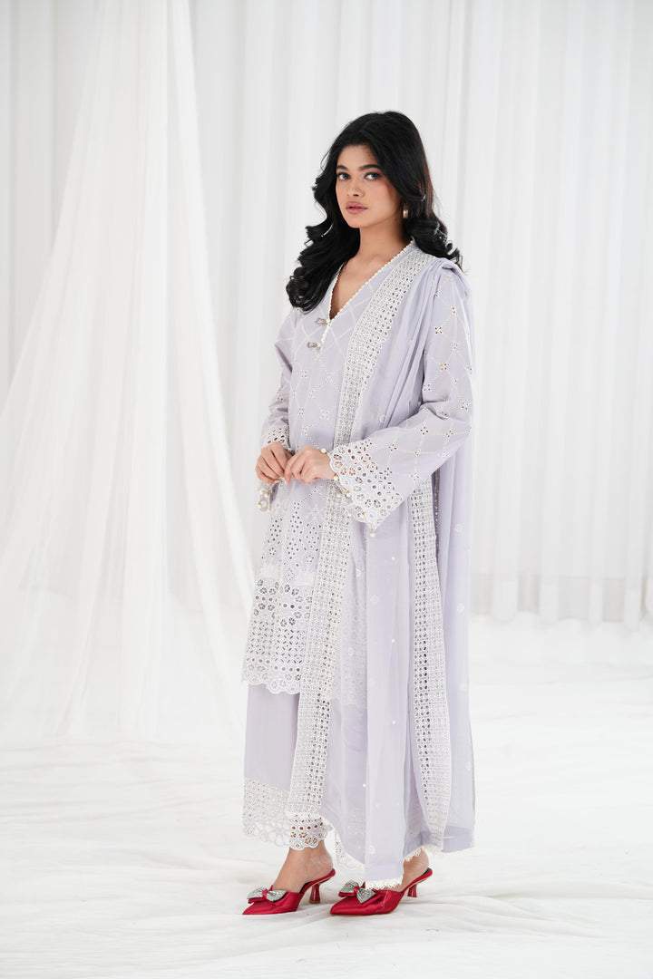 Lavender Aura - Cross Stitch Chikankari Stitched
