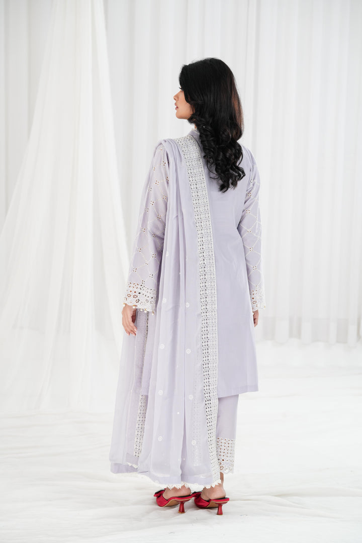 Lavender Aura - Cross Stitch Chikankari Stitched