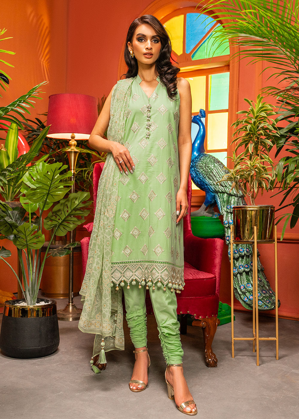 Embroidered Lawn Mint Unstitched Suit - Alkaram