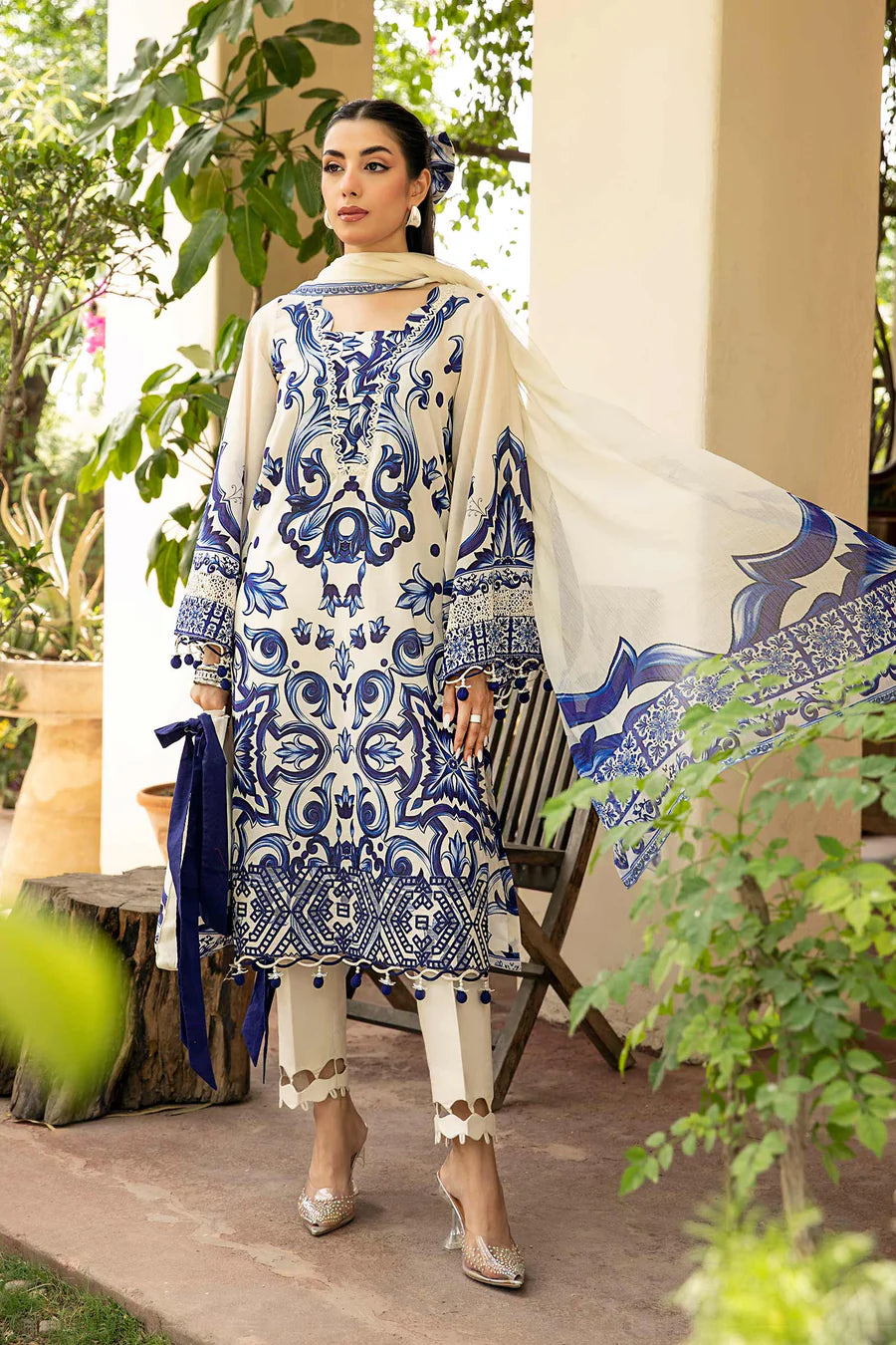 Lawn Light Blue Unstitched Suit - Maria B Eid Basic