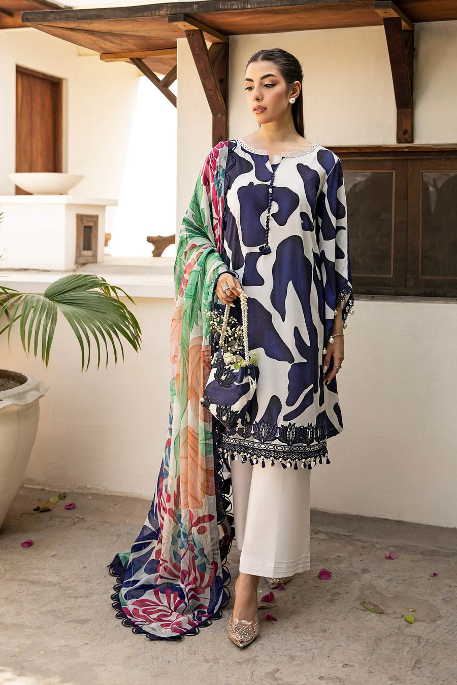 Lawn Navy Blue Unstitched Suit - Maria B Eid Basic