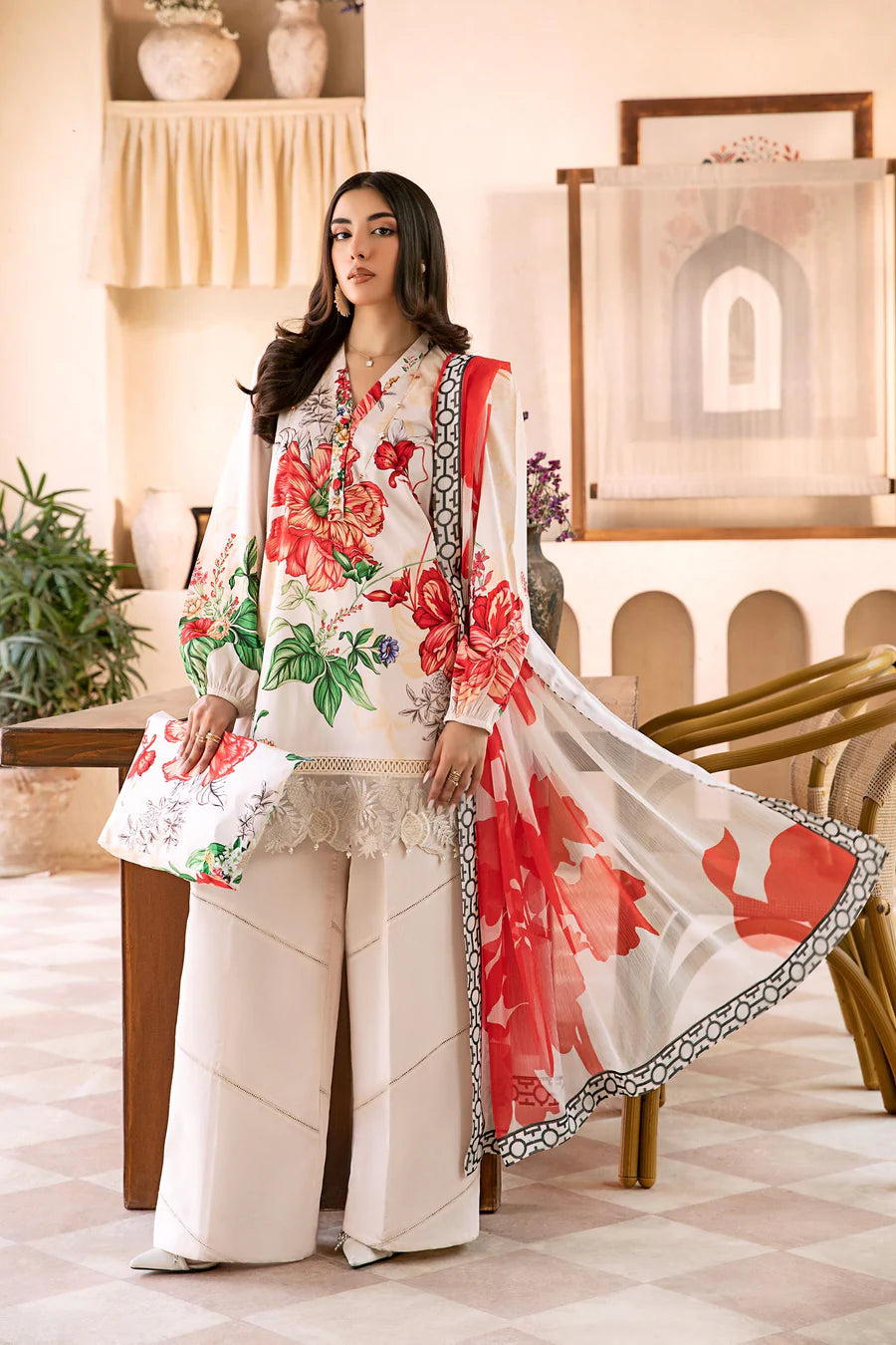 Lawn Cream Unstitched Suit - Maria B Eid Basic