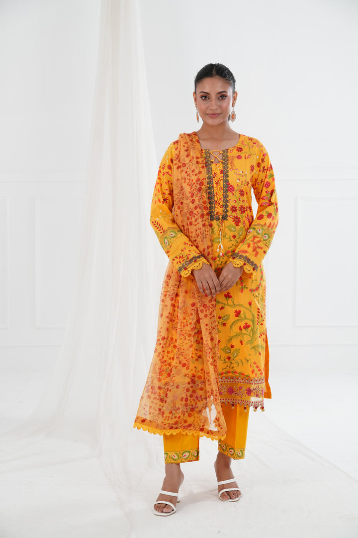 Lawn Yellow Stitched Suit - Maria B Eid Basic