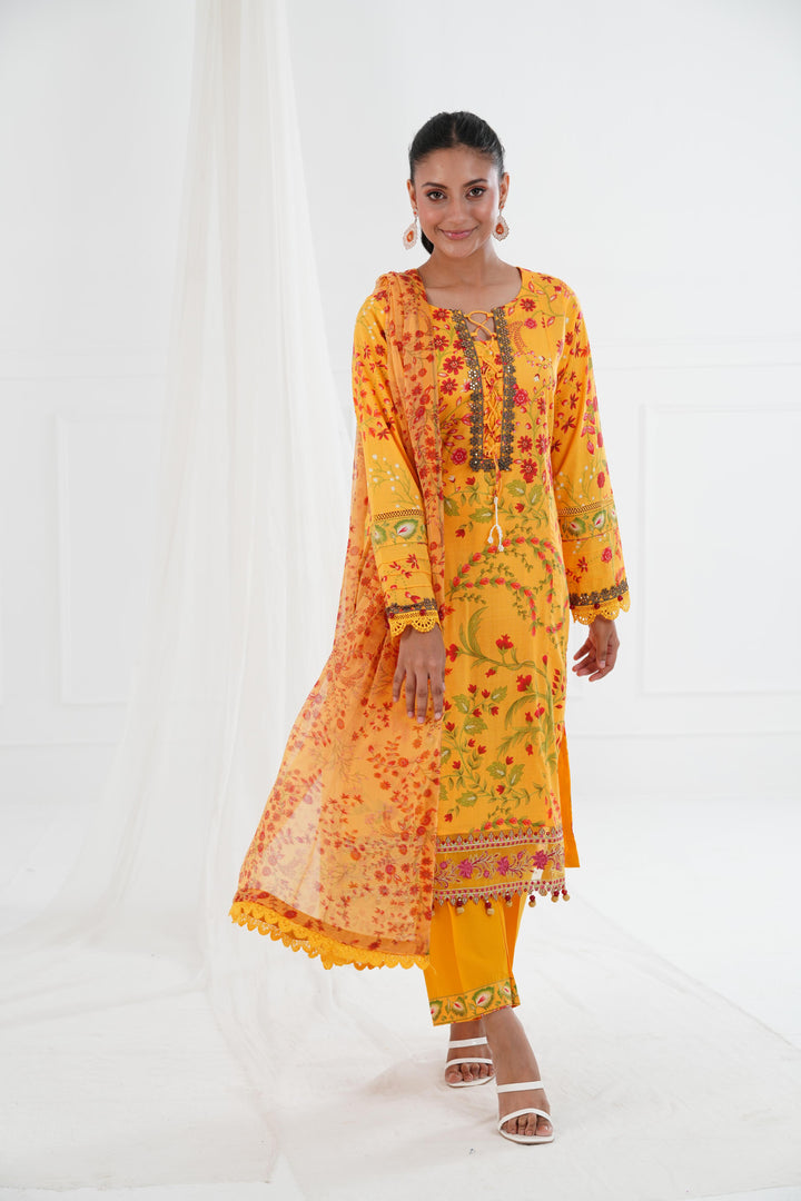 Lawn Yellow Stitched Suit - Maria B Eid Basic