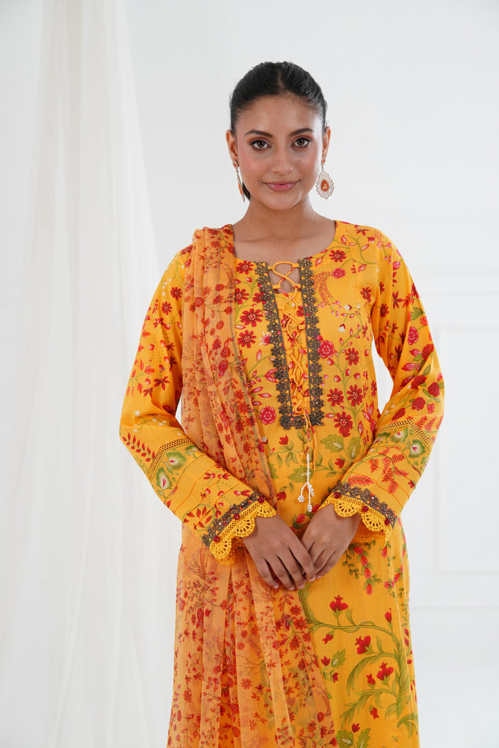 Lawn Yellow Stitched Suit - Maria B Eid Basic