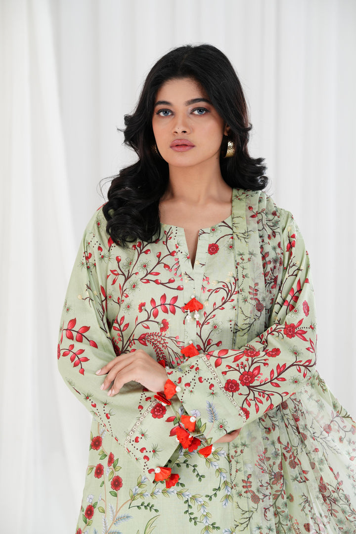 Lawn Light Green Stitched Suit - Maria B Eid Basic