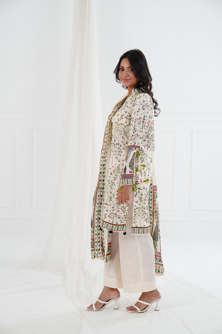 Printed Lawn Cream Stitched Suit - Maria B M Basics Elaheh Stitched