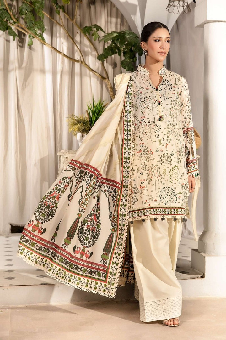 Printed Lawn Cream Stitched Suit - Maria B M Basics Elaheh Stitched