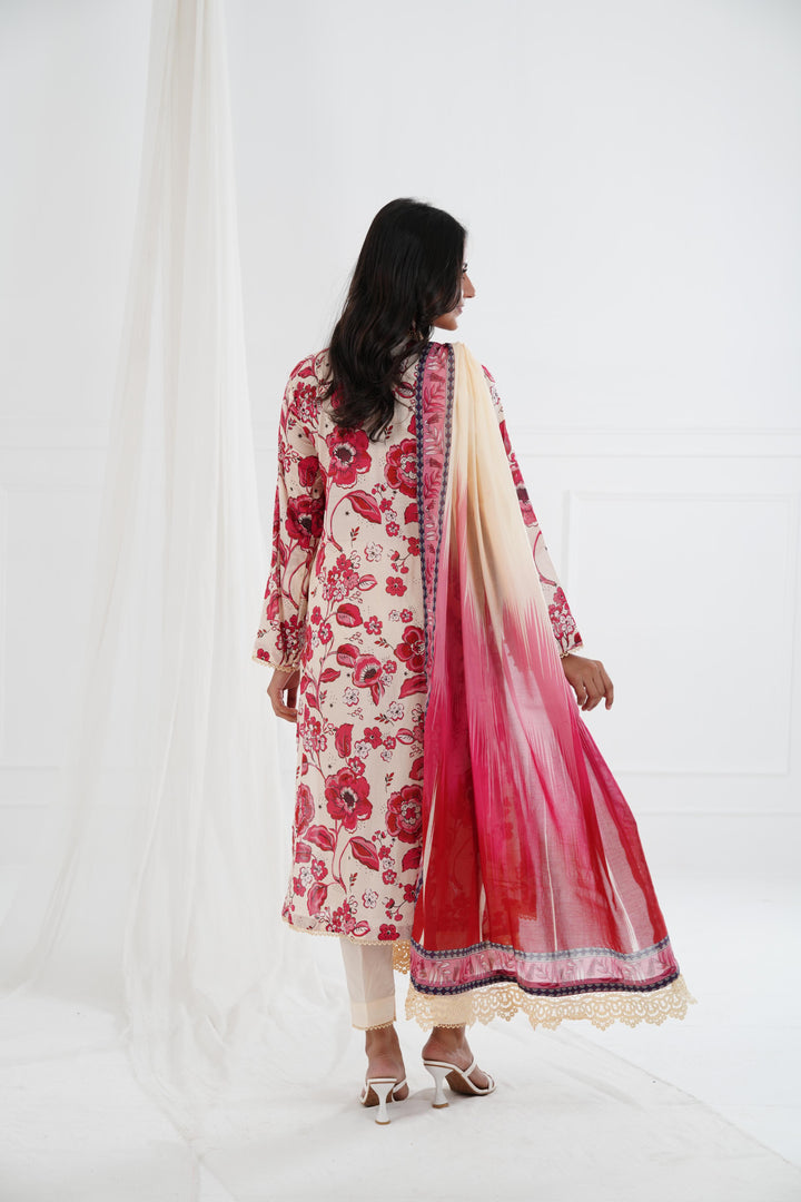 Printed Lawn Red Stitched Suit - Maria B M Basics Elaheh Stitched