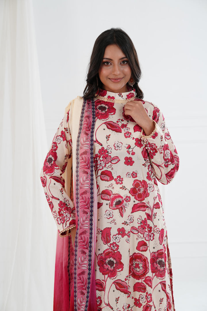 Printed Lawn Red Stitched Suit - Maria B M Basics Elaheh Stitched