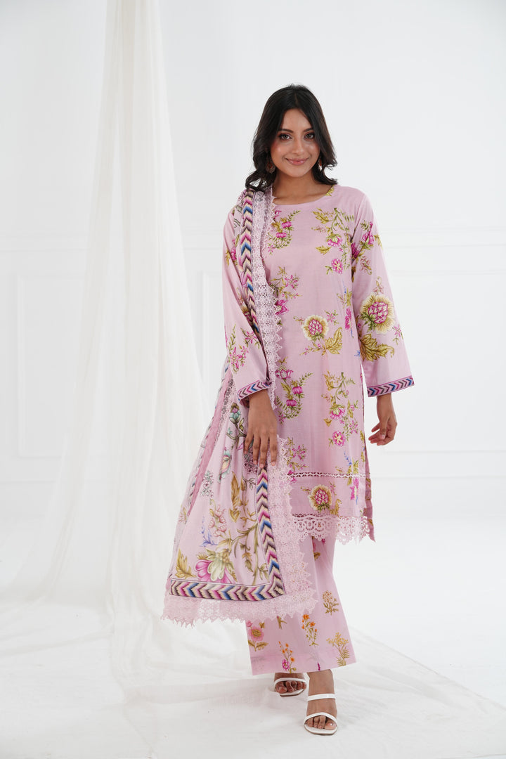 Printed Lawn Pink Stitched Suit - Maria B M Basics Elaheh Stitched