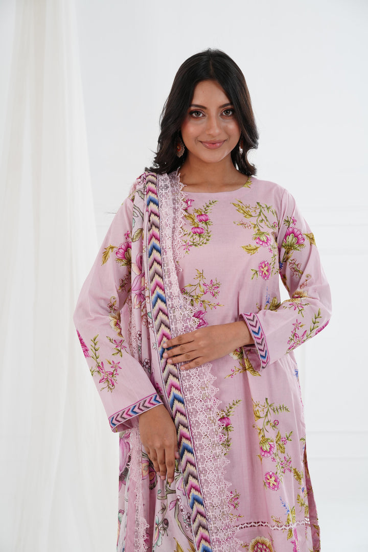 Printed Lawn Pink Stitched Suit - Maria B M Basics Elaheh Stitched