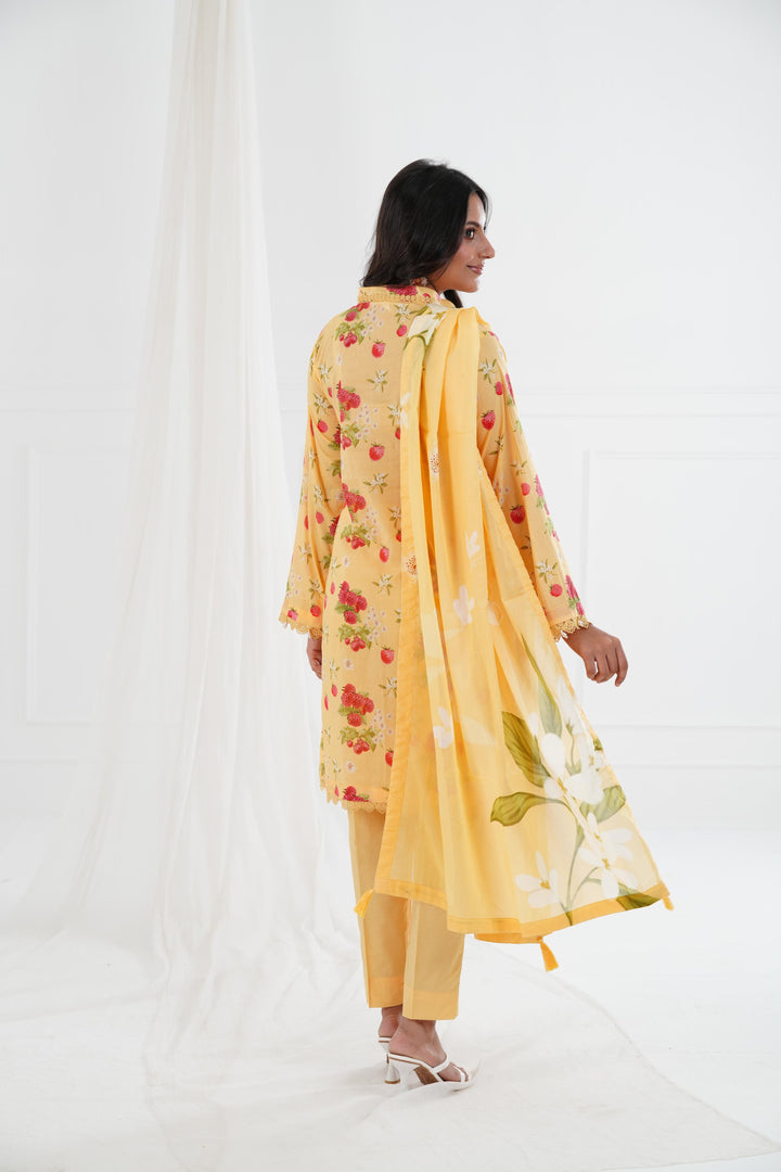 Printed Lawn Yellow Stitched Suit - Maria B M Basics Elaheh Stitched