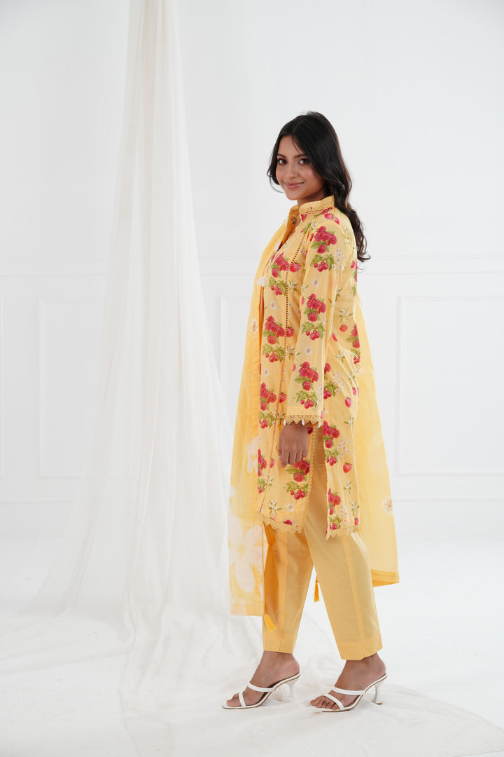 Printed Lawn Yellow Stitched Suit - Maria B M Basics Elaheh Stitched