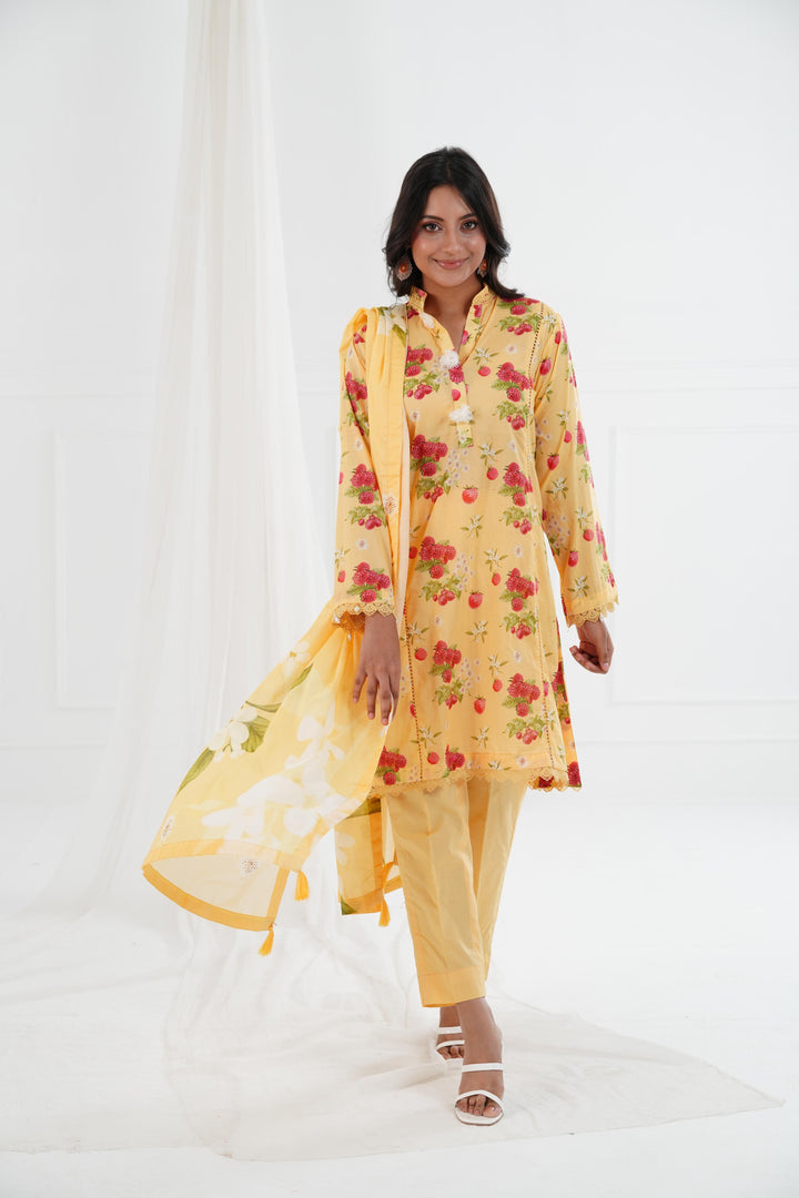 Printed Lawn Yellow Stitched Suit - Maria B M Basics Elaheh Stitched