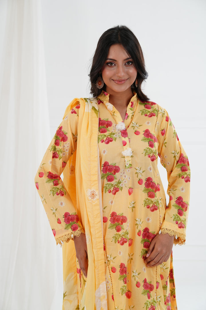 Printed Lawn Yellow Stitched Suit - Maria B M Basics Elaheh Stitched