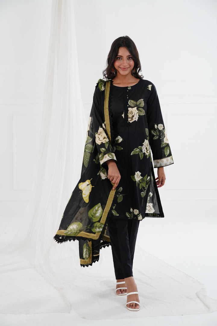 Printed Lawn Black Stitched Suit - Maria B M Basics Elaheh Stitched