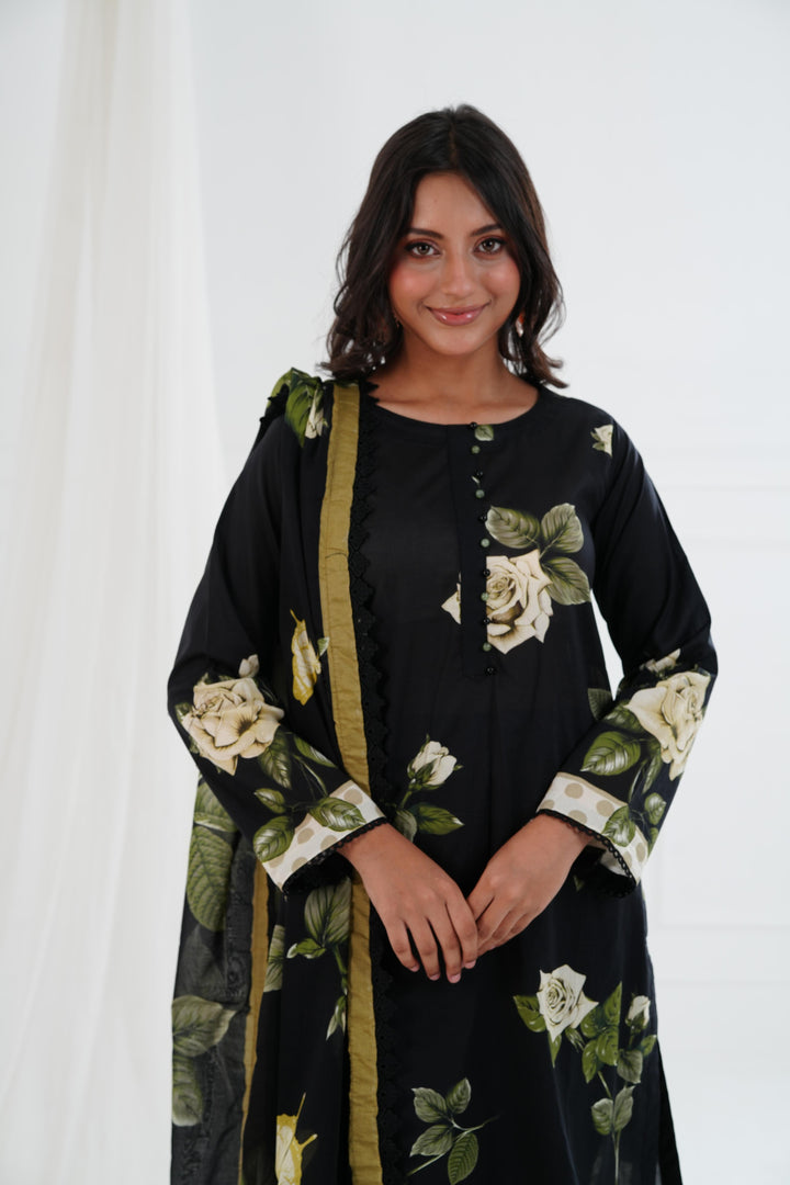 Printed Lawn Black Stitched Suit - Maria B M Basics Elaheh Stitched