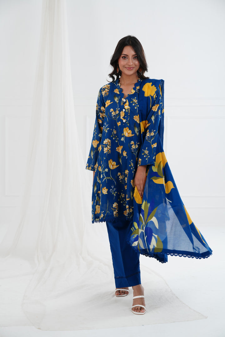 Printed Lawn Zinc Stitched Suit - Maria B M Basics Elaheh Stitched