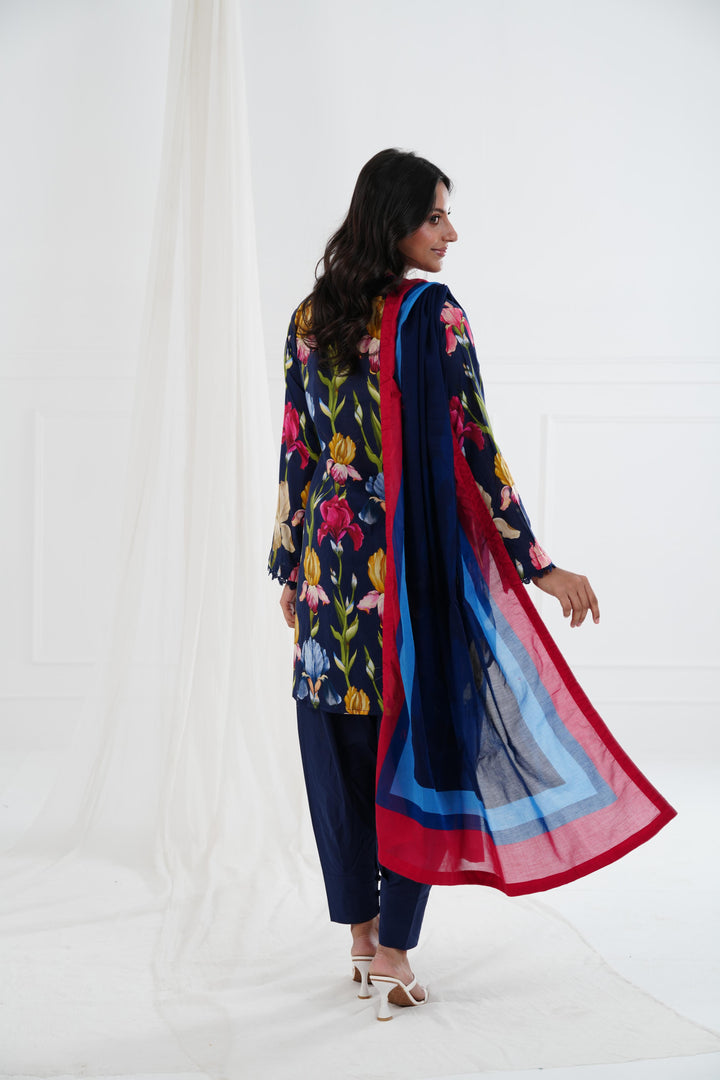 Printed Lawn Blue Stitched Suit - Maria B M Basics Elaheh Stitched